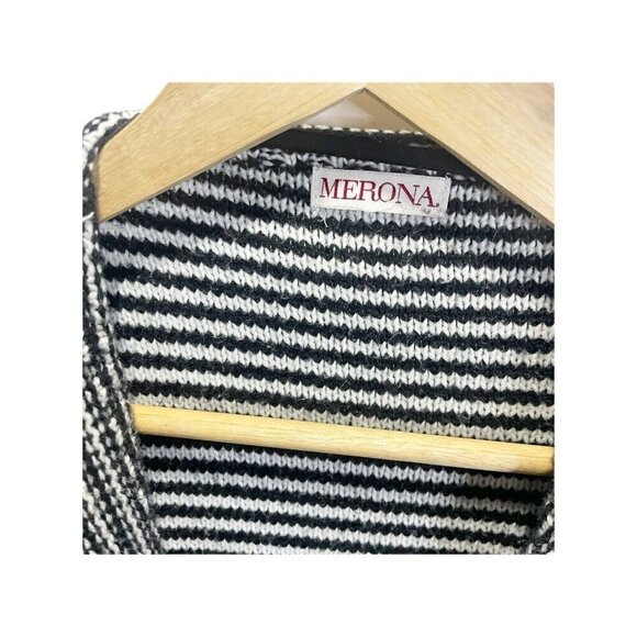 Merona Cardigan Sweater Size M Black & White Striped Waterfall Front Knit Fall - Picture 4 of 5